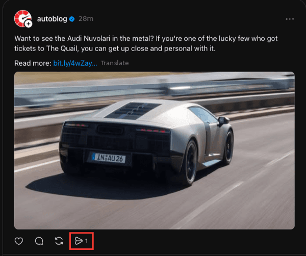 Threads on desktop web — clicking the share icon under a post to download it