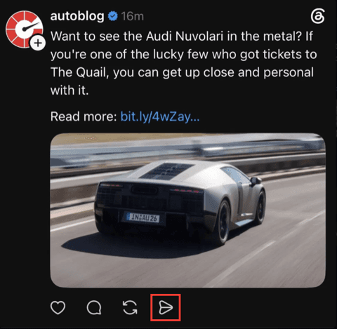 Threads app on a phone — tapping the share icon under a post to download the video